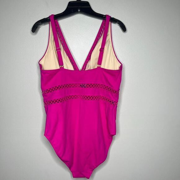 NWOT Kim Gravel x Swimsuits For All Plus Size Lattice Plunge One-Piece 18W Pink - Picture 6 of 9